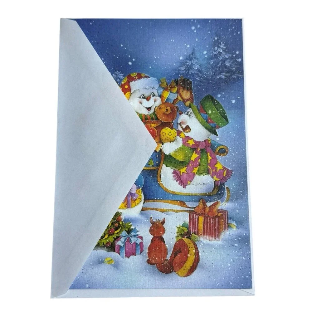 AHAF Exclusive Collection Greeting Christmas Card Snowmen Sled Toys USA Envelope